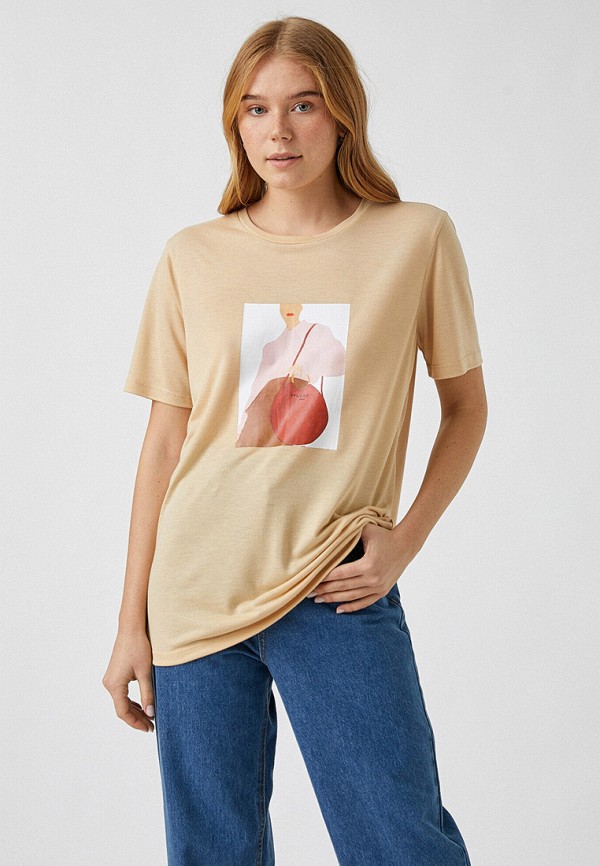 женская футболка koton, бежевая