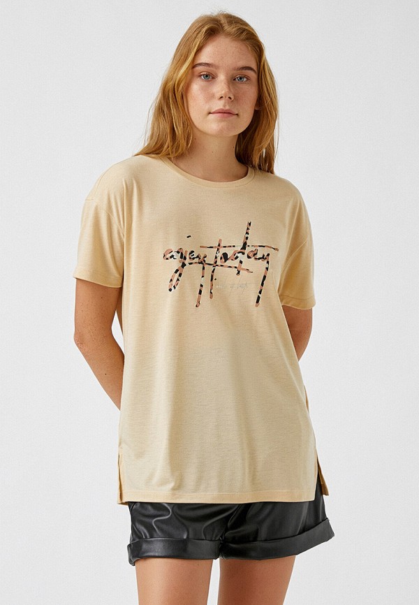 женская футболка koton, бежевая