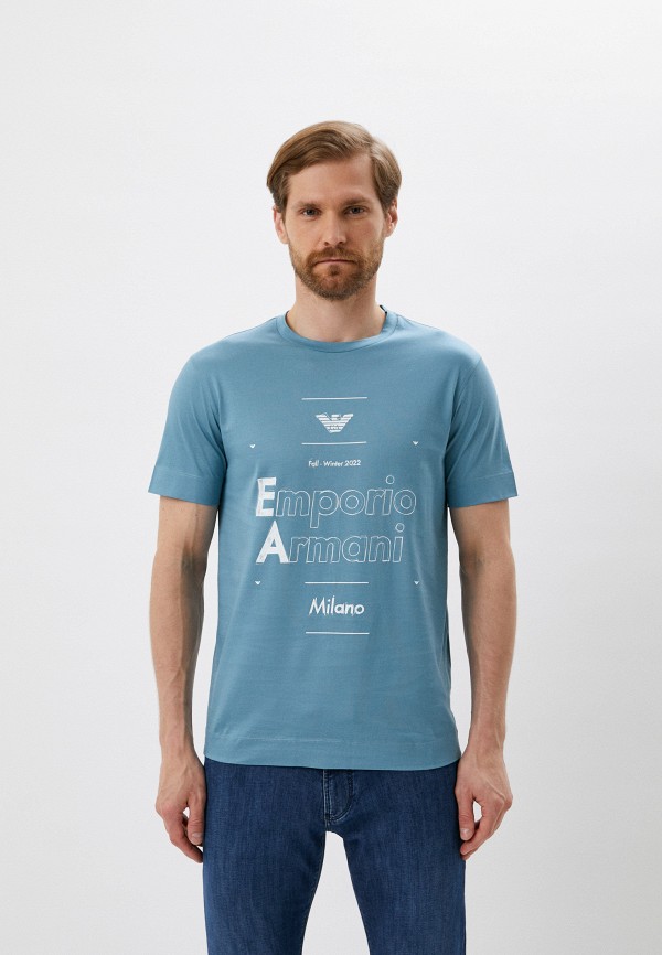 мужская футболка с коротким рукавом emporio armani, бирюзовая