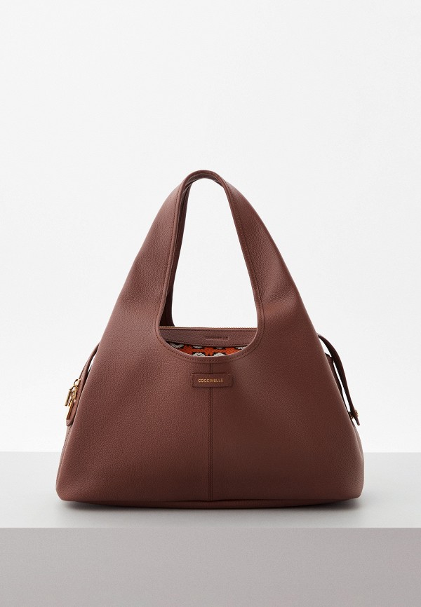 женская сумка с ручками coccinelle, коричневая