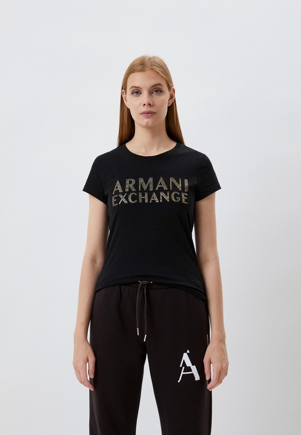женская футболка armani exchange, черная
