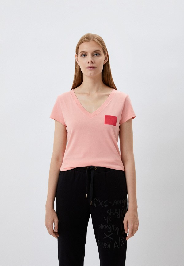 женская футболка armani exchange, розовая