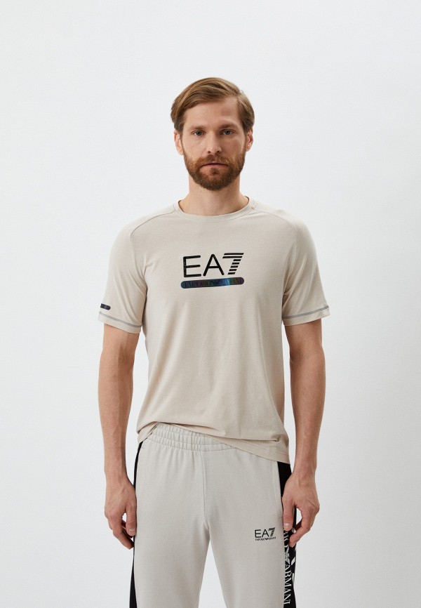 мужская футболка с коротким рукавом ea7, бежевая