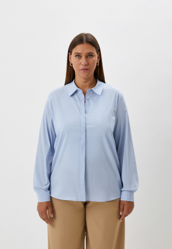 женская рубашка с длинным рукавом persona by marina rinaldi, голубая