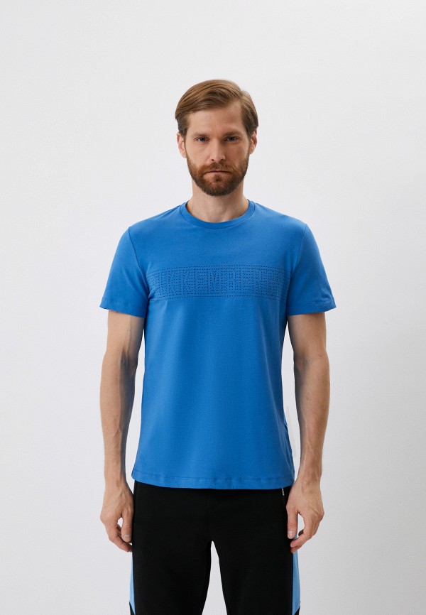 мужская футболка с коротким рукавом bikkembergs, голубая