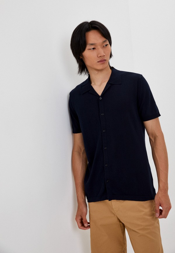 мужская рубашка с коротким рукавом united colors of benetton, синяя