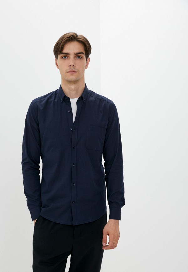 мужская рубашка с длинным рукавом basics & more, синяя
