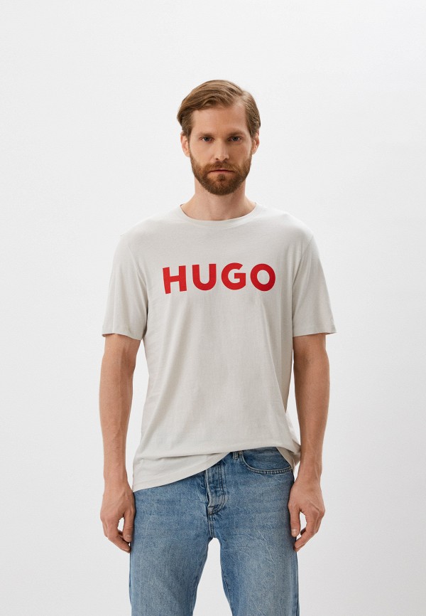 мужская футболка с коротким рукавом hugo, бежевая