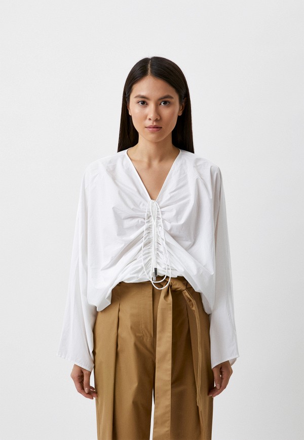 женская блузка с длинным рукавом halston, белая