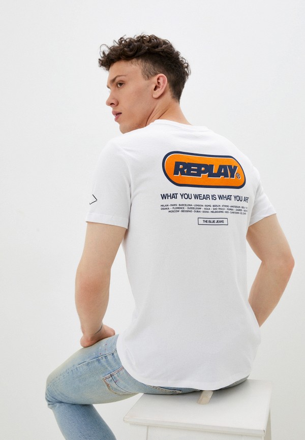мужская футболка с коротким рукавом replay, белая