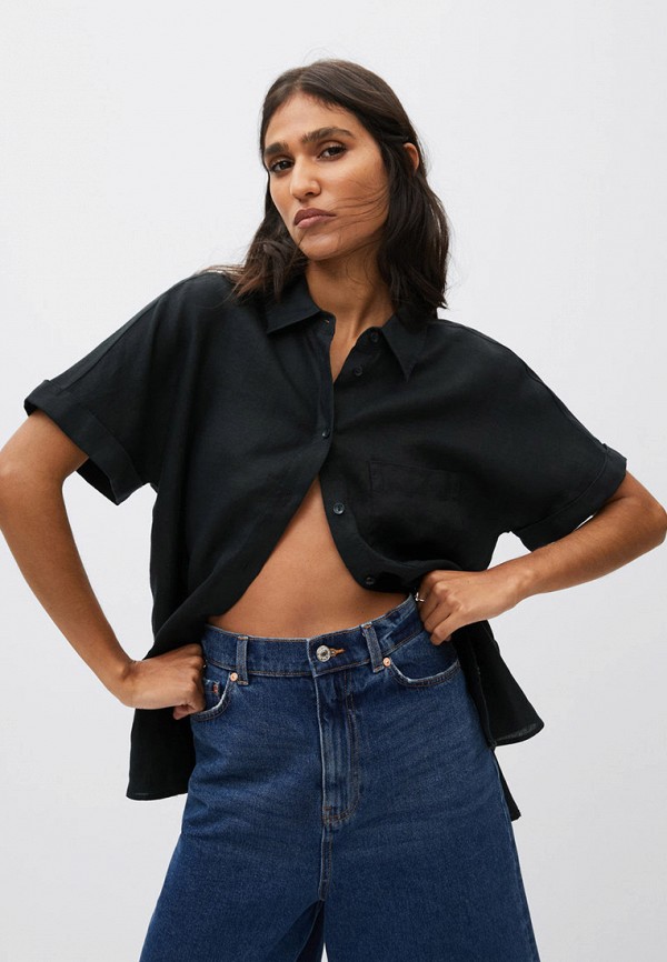 женская рубашка с коротким рукавом mango, черная