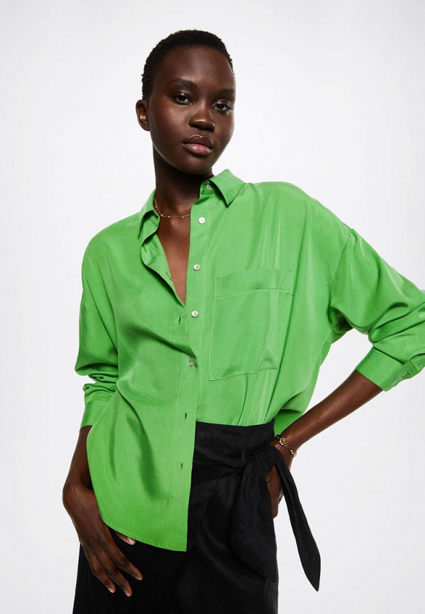 женская блузка с длинным рукавом mango, зеленая