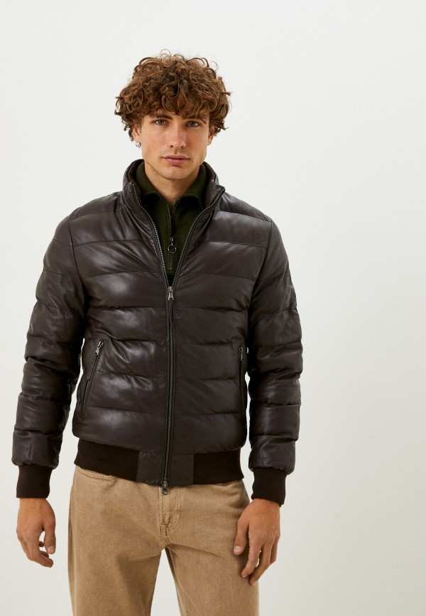 мужская кожаные куртка blouson, коричневая