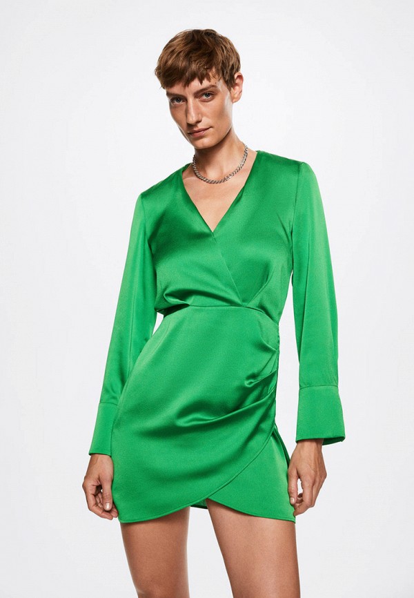 женское платье с запахом mango, зеленое