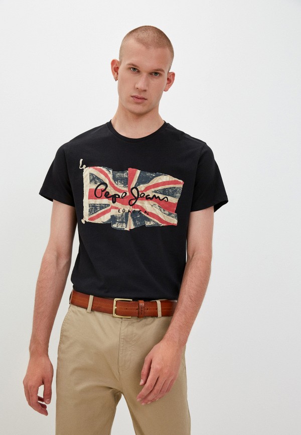 мужская футболка с коротким рукавом pepe jeans london, черная
