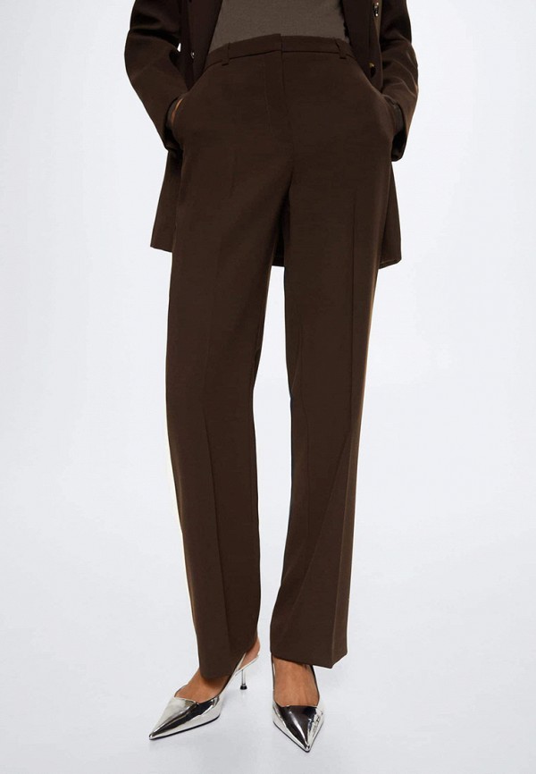 женские классические брюки mango, коричневые