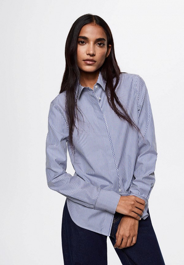 женская рубашка с длинным рукавом mango, синяя