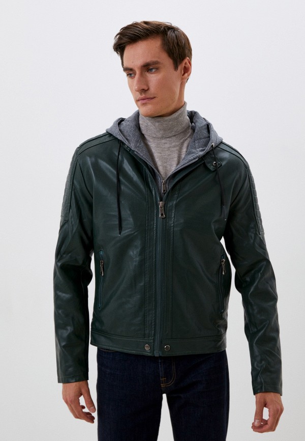 мужская кожаные куртка y.two, зеленая