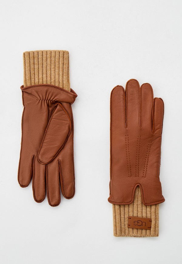 женские кожаные перчатки ugg, коричневые