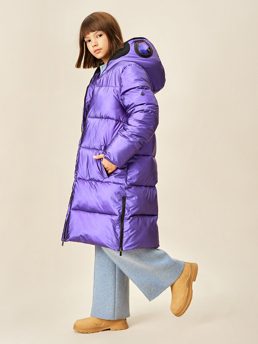 длинные пальто noble people для девочки, фиолетовое