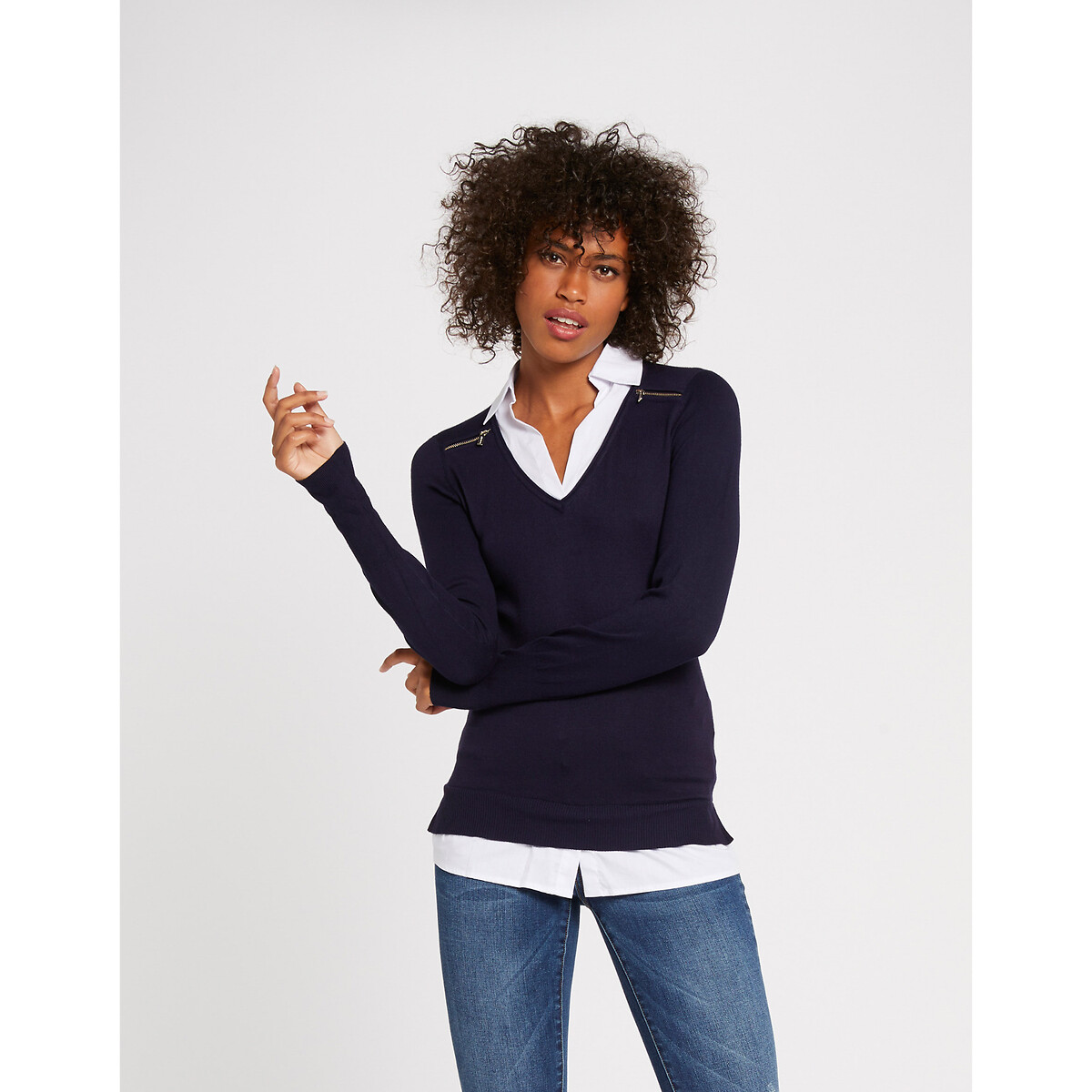 женский пуловер с длинным рукавом laredoute, синий