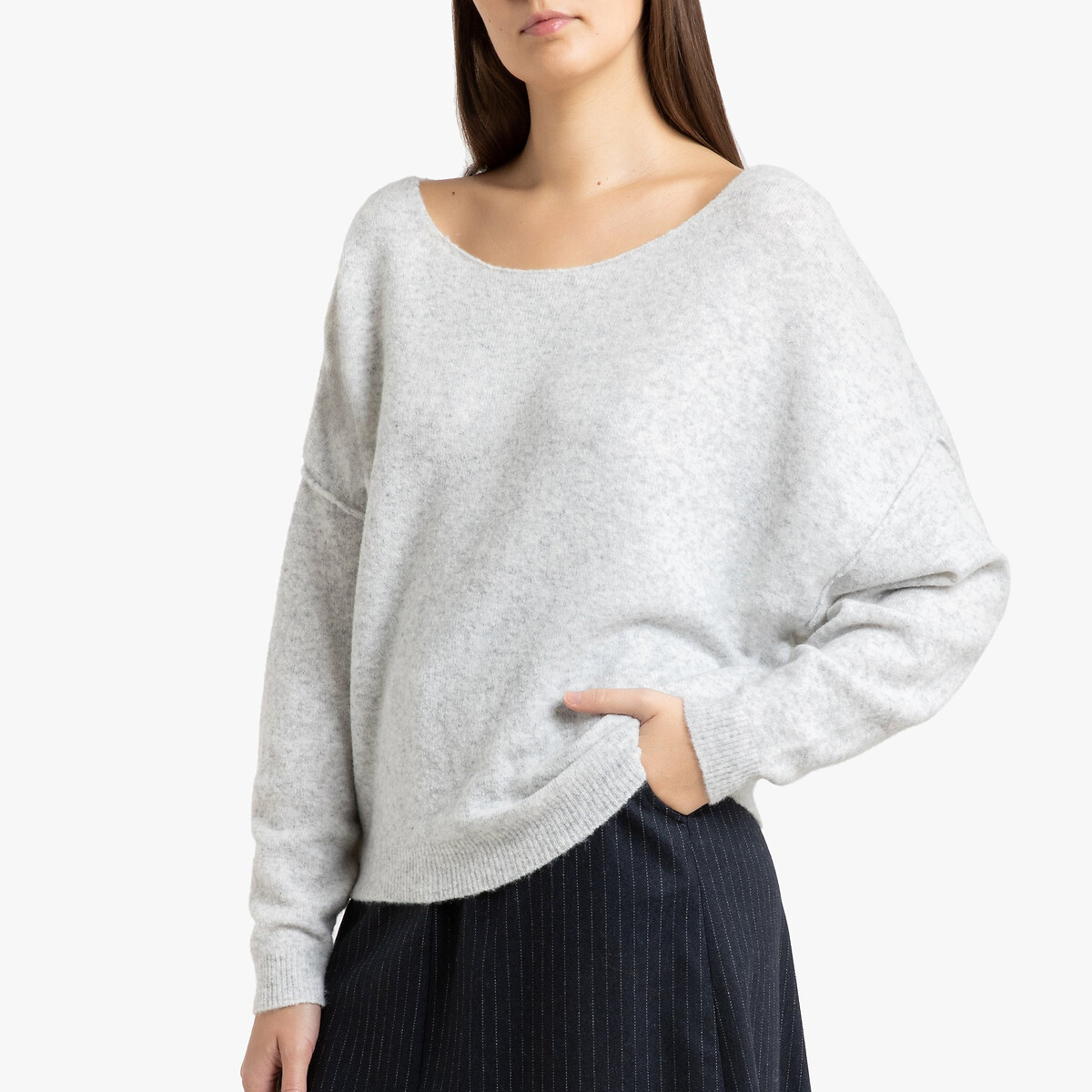 женский пуловер с круглым вырезом laredoute, серый