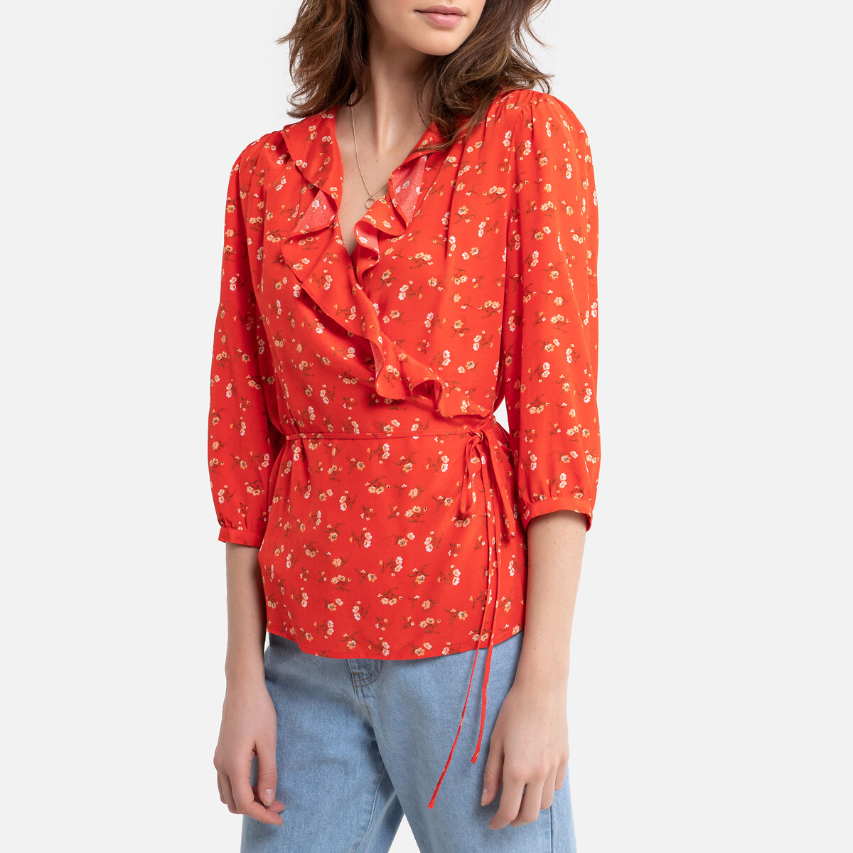женская блузка с v-образным вырезом laredoute, красная