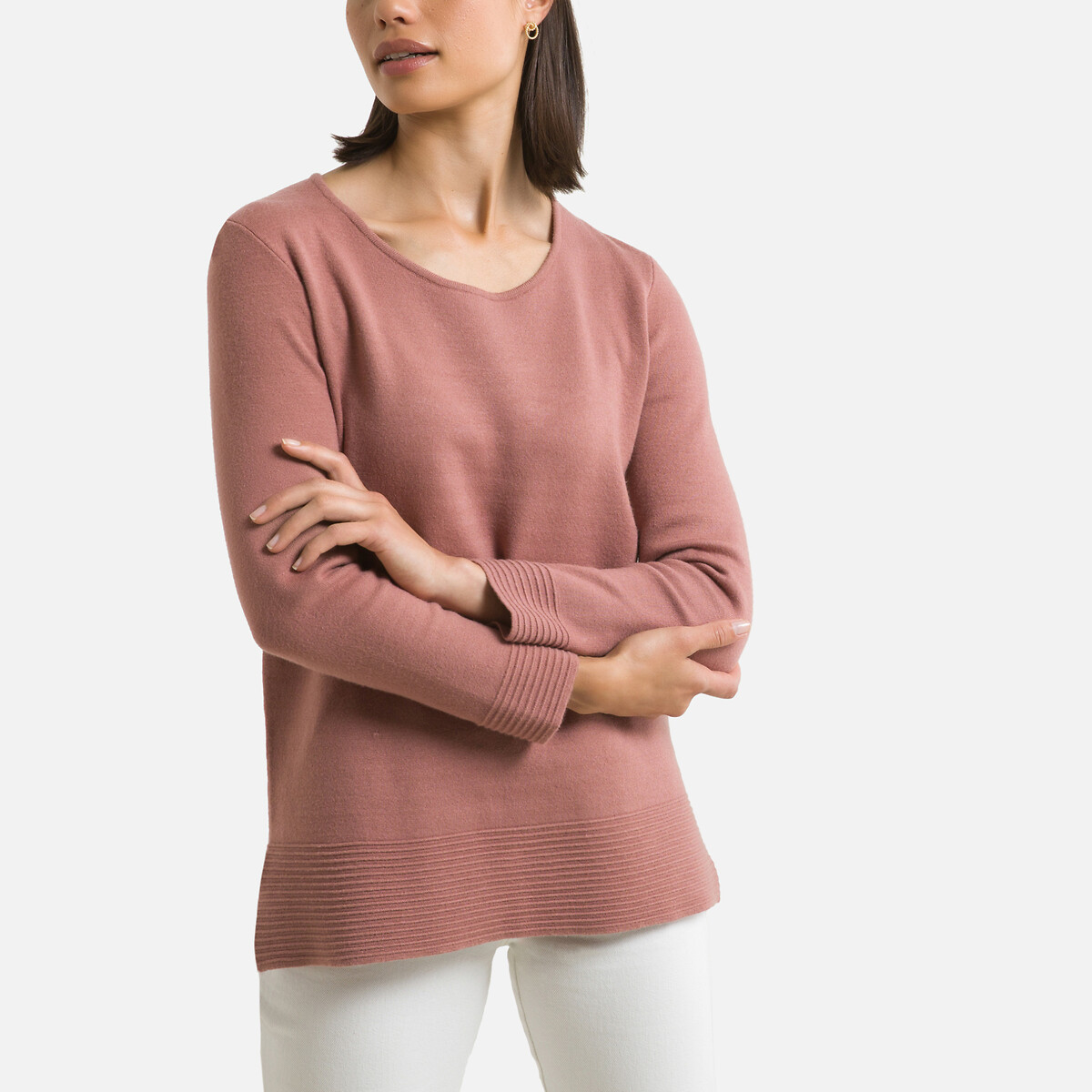 женский пуловер с круглым вырезом laredoute, розовый