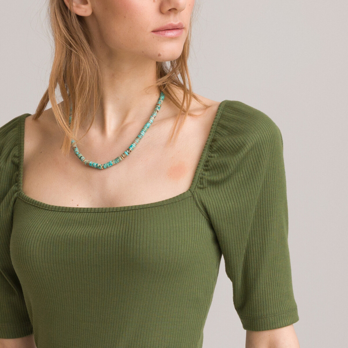 женская футболка с коротким рукавом laredoute, зеленая