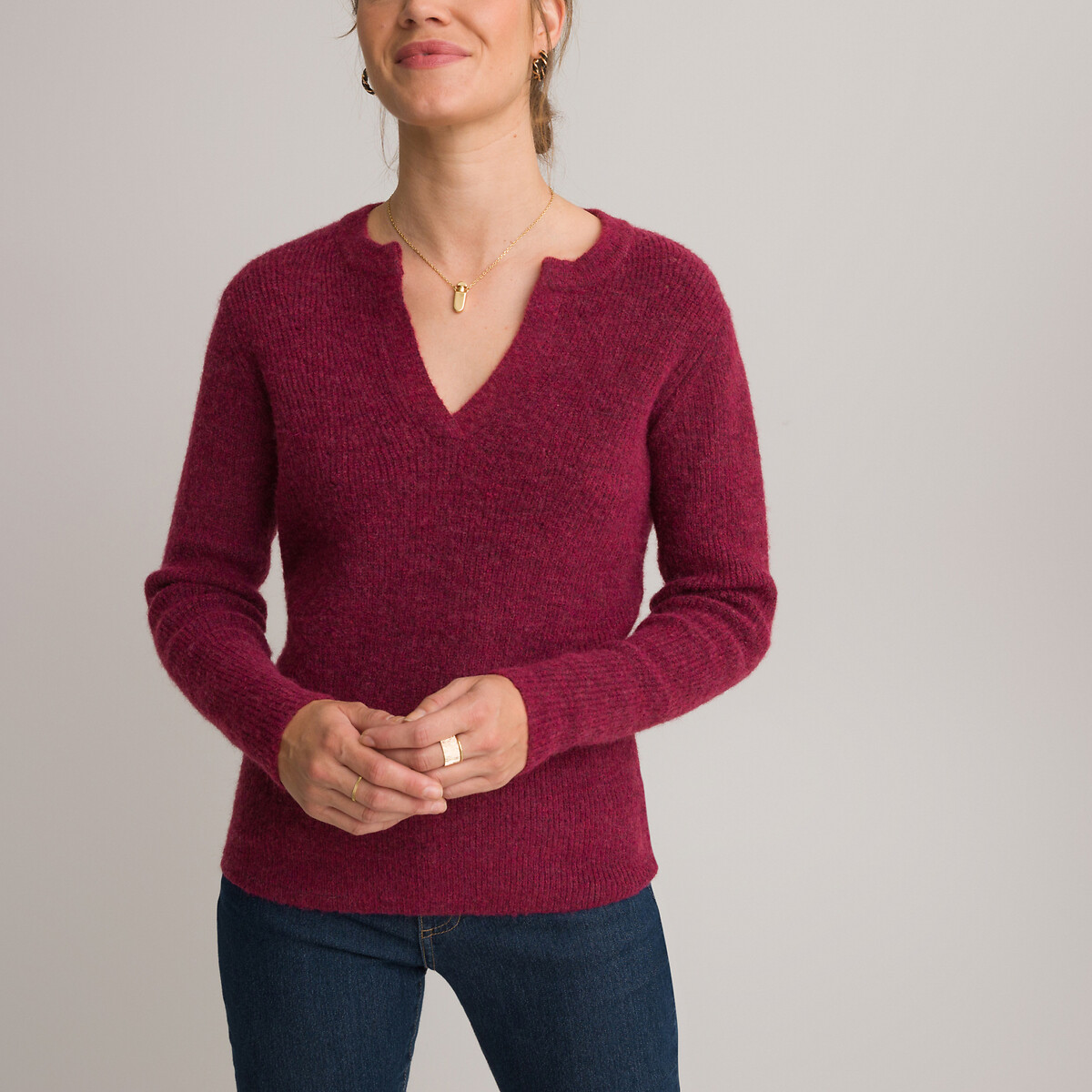 женский пуловер с v-образным вырезом laredoute, красный