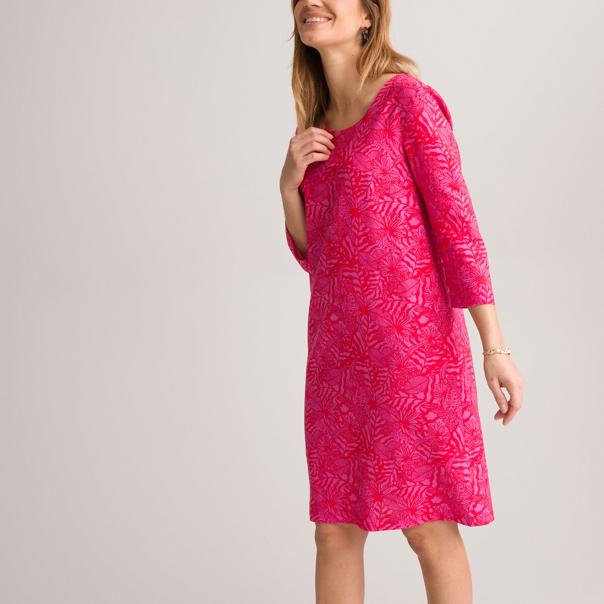 женское платье с круглым вырезом laredoute, розовое