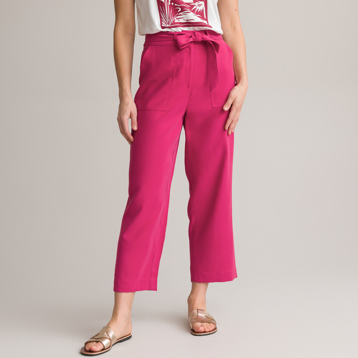 женские укороченные брюки laredoute, розовые