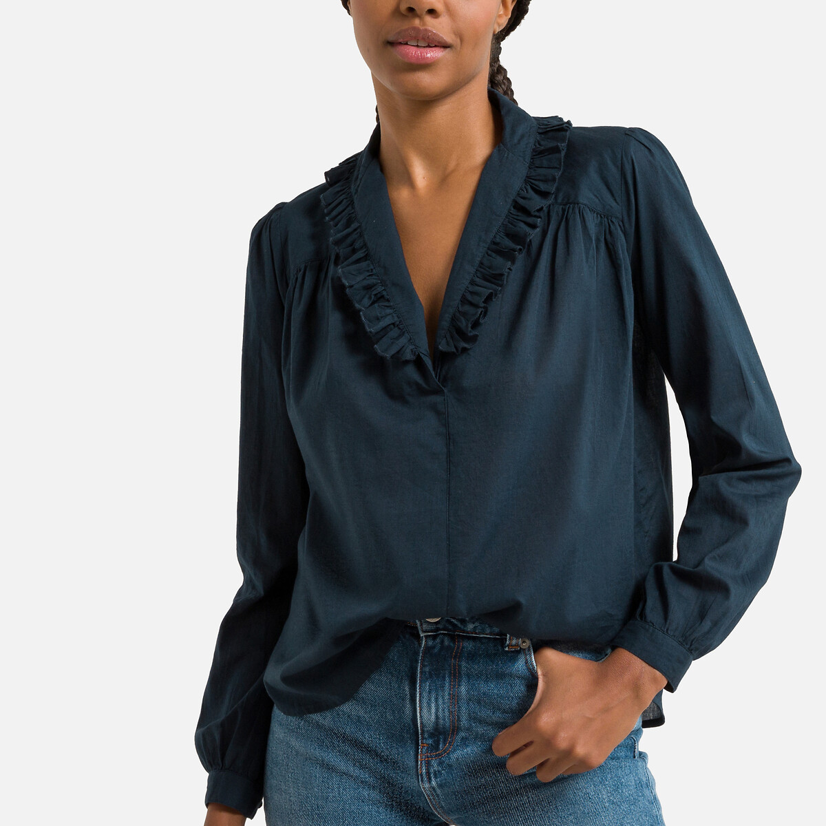 женская блузка с v-образным вырезом laredoute, синяя
