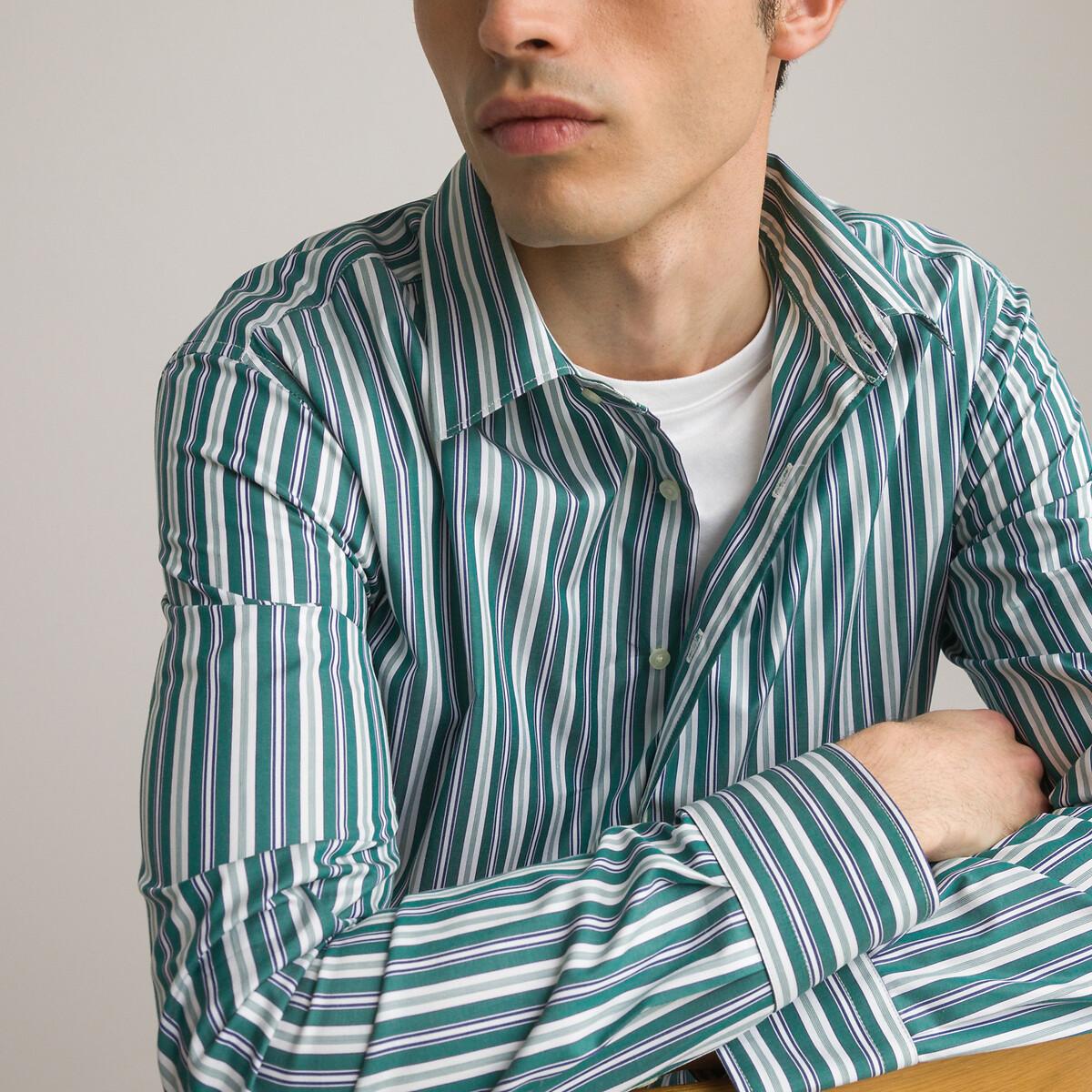 мужская рубашка в полоску laredoute, зеленая