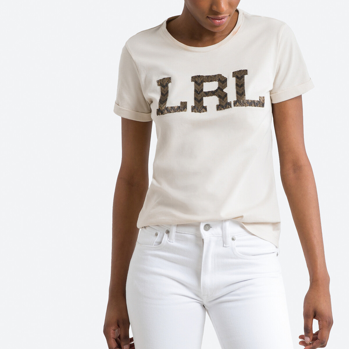 женская футболка с коротким рукавом laredoute, бежевая