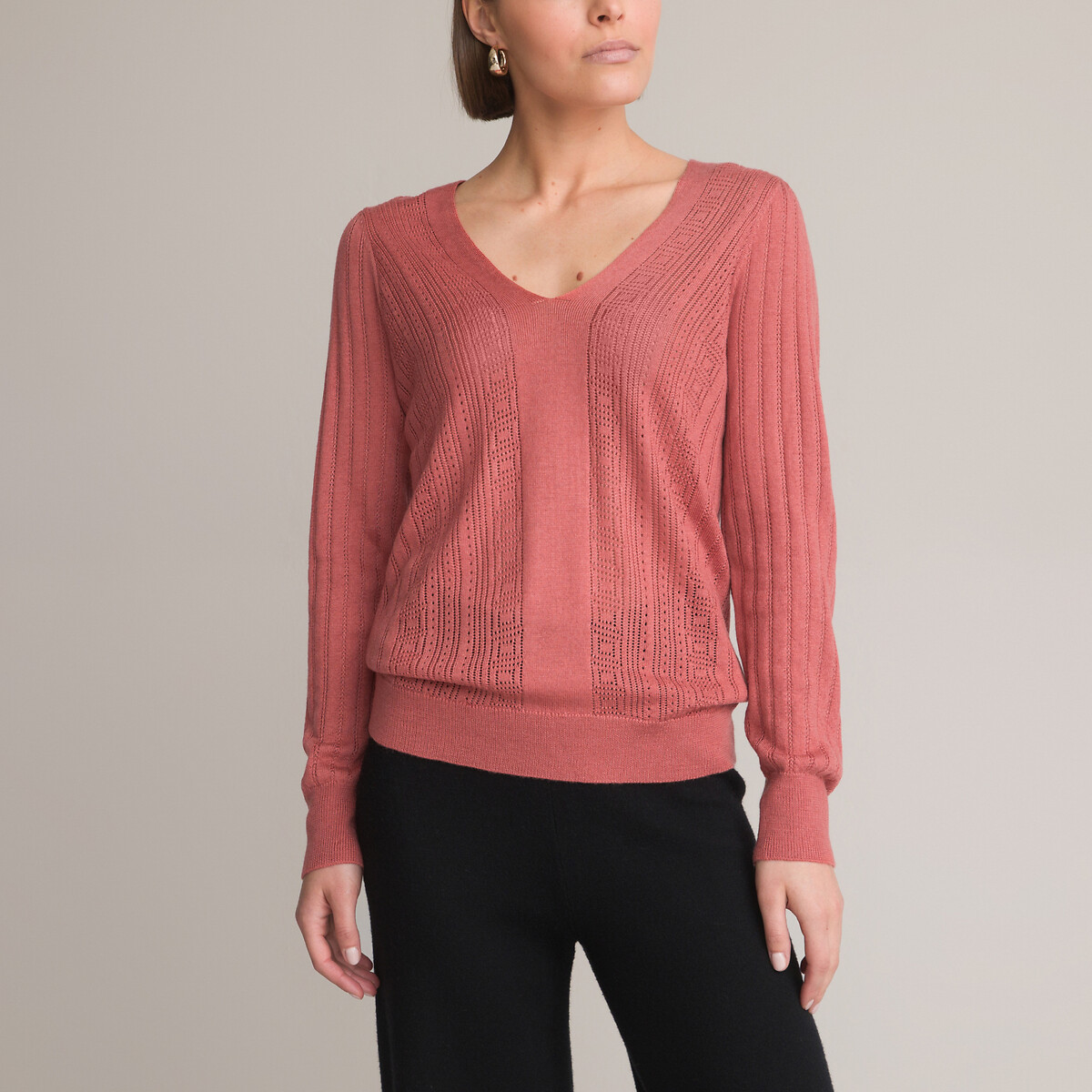 женский пуловер с v-образным вырезом laredoute, розовый