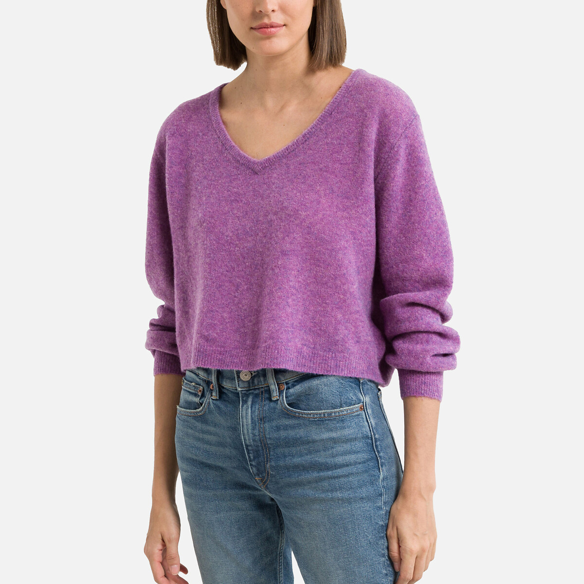 женский пуловер с v-образным вырезом laredoute, фиолетовый