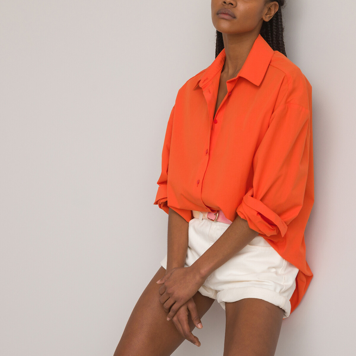 женская рубашка с длинным рукавом laredoute, оранжевая