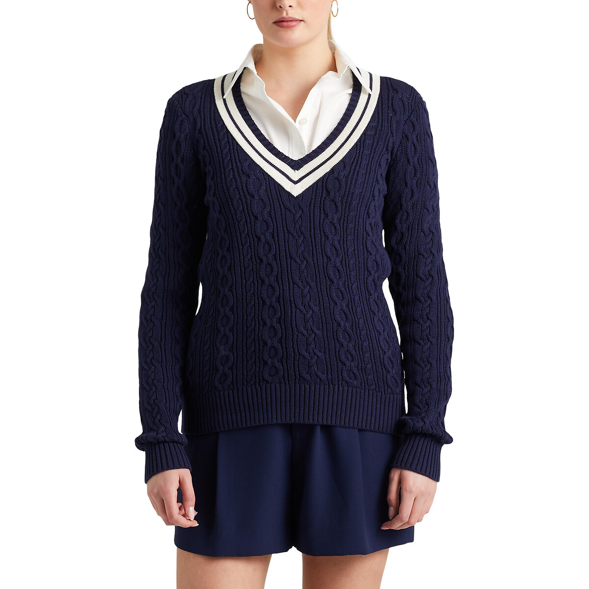 женский пуловер с v-образным вырезом laredoute, синий