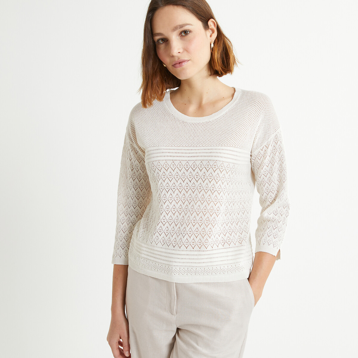 женский пуловер с круглым вырезом laredoute, белый