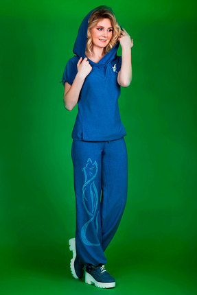 женский брючный костюм euromoda, синий