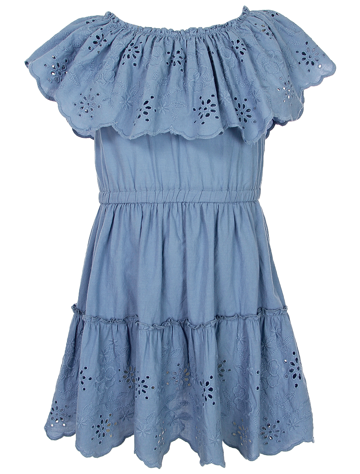 платье с открытыми плечами mayoral для девочки, голубое
