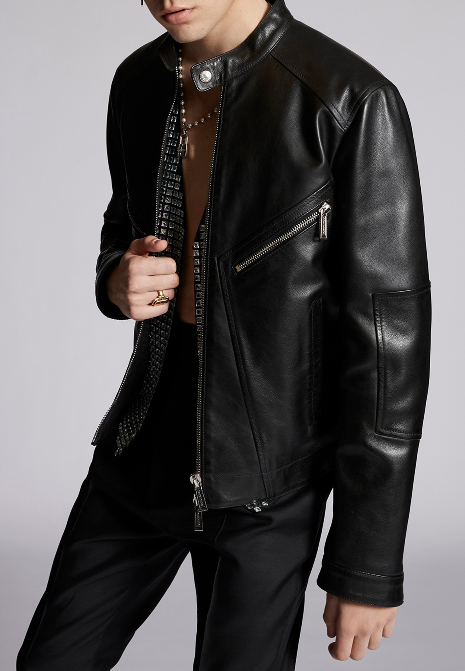мужская кожаные куртка dsquared2, черная