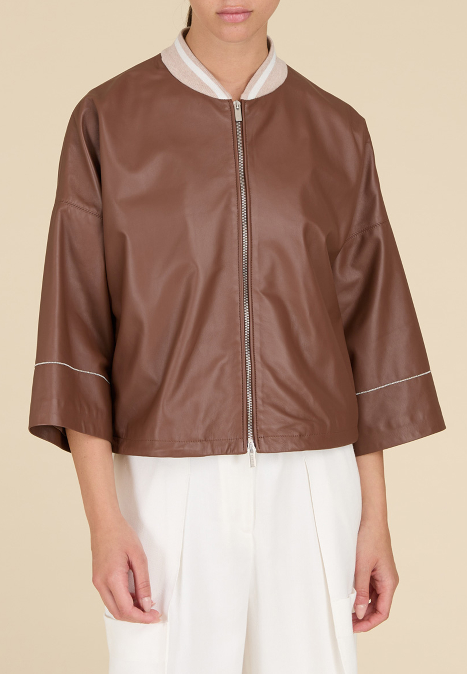 женская кожаные куртка peserico, коричневая