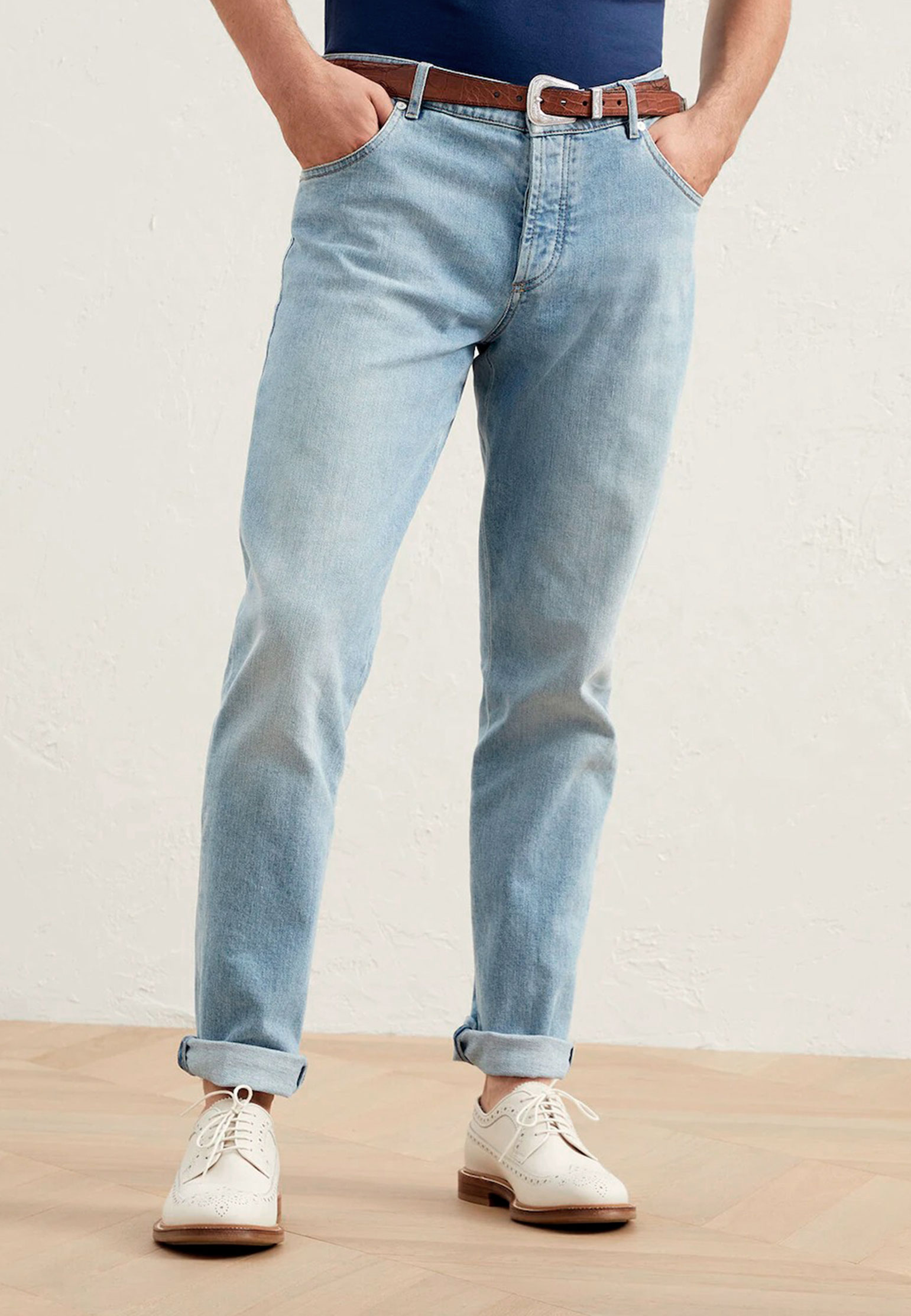 мужские прямые джинсы brunello cucinelli, голубые