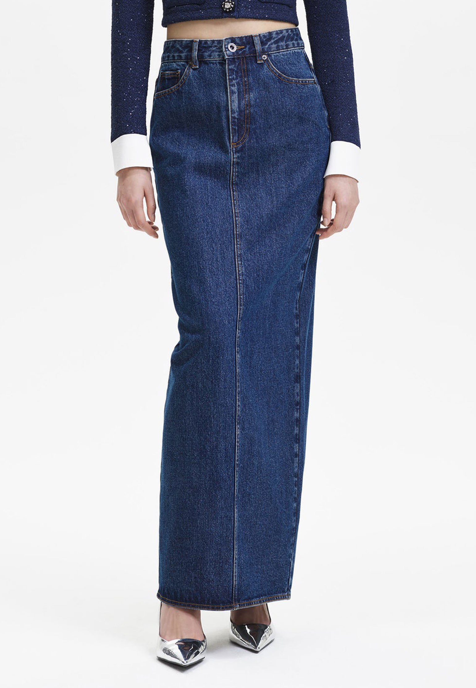 женская джинсовые юбка self-portrait, синяя