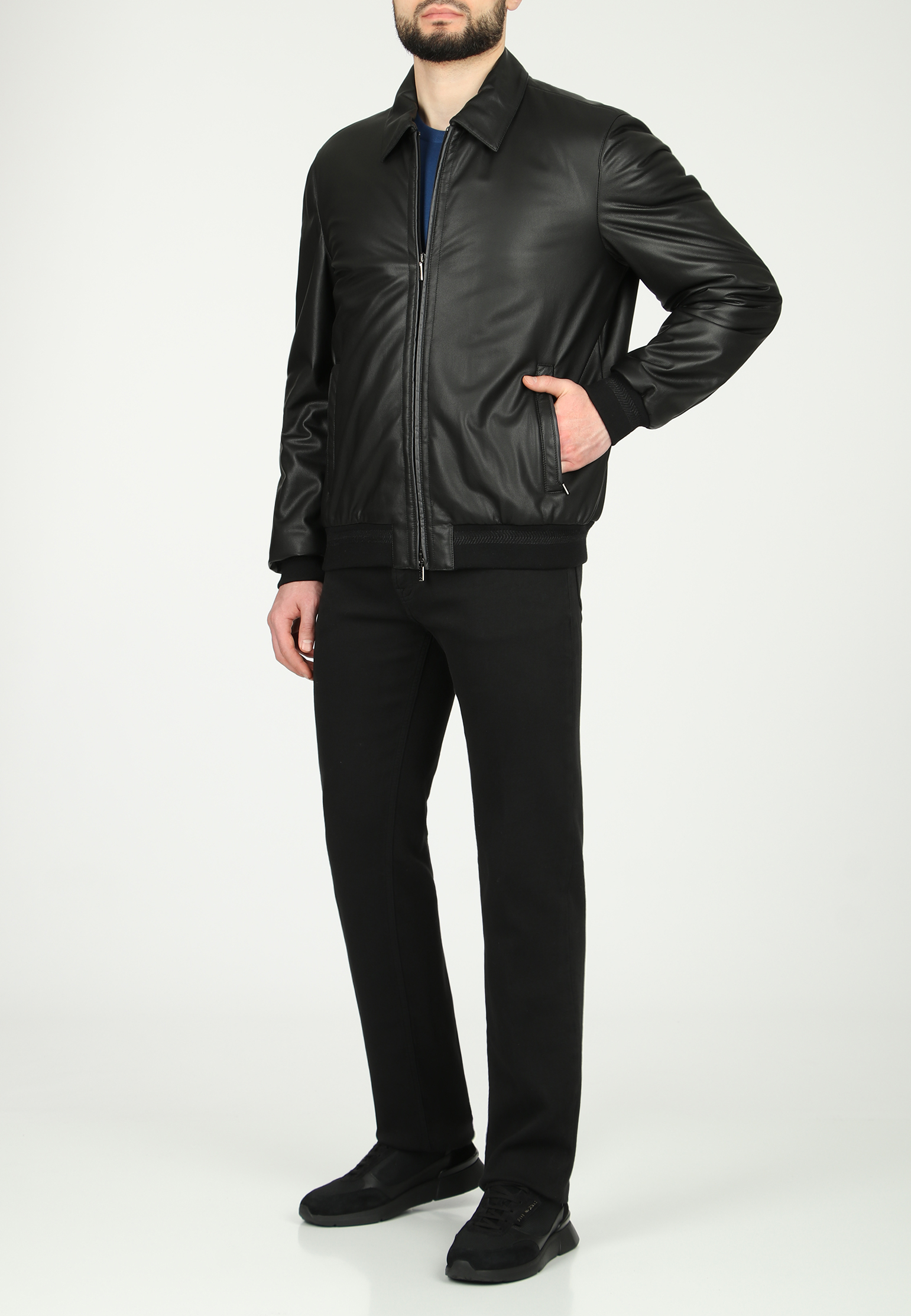 мужская кожаные куртка zilli, черная